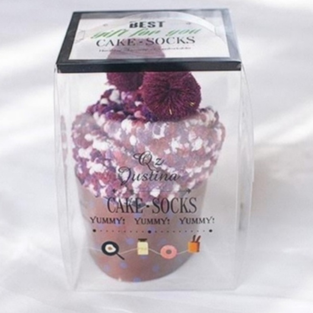 2/$7.00 Cupcake” Multi Color Pom Pom Socks In Box